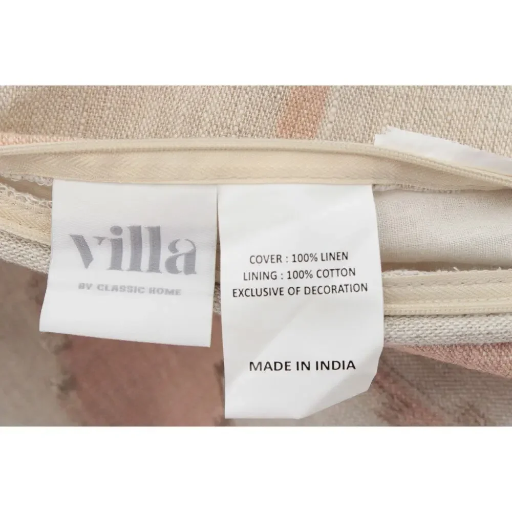 Two VILLA Southwestern Chic Pillow Covers 22 X 22 Peach Beige Linen Cotton